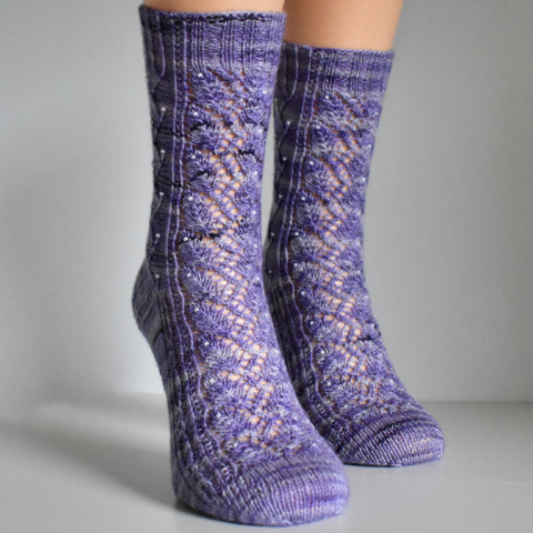 Elvenpath socks by Dots Dabbles with cables and lace